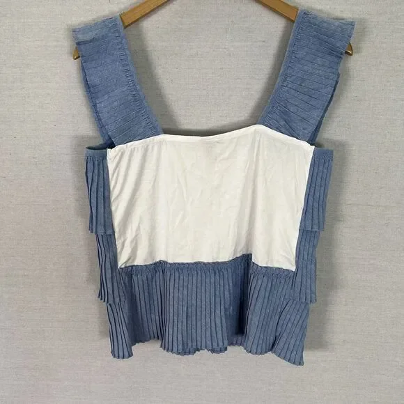 J. Crew Ruffle Top Blue Pleated Tiered Summer Size Small - Picture 7 of 9